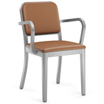 Navy Officer Armchair - Hand Brushed Aluminum / Tan Leather