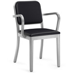 Navy Officer Armchair - Hand Brushed Aluminum / Black Leather