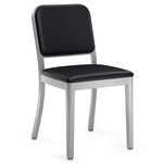 Navy Officer Chair - Hand Brushed Aluminum / Black Leather