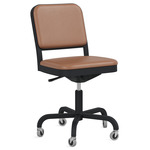 Navy Officer Swivel Chair - Black Powder Coated Aluminum / Tan Leather