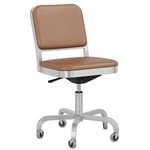 Navy Officer Swivel Chair - Hand Brushed Aluminum / Tan Leather