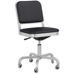 Navy Officer Swivel Chair - Hand Brushed Aluminum / Black Leather