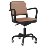 Navy Officer Swivel Armchair - Black Powder Coated Aluminum / Tan Leather