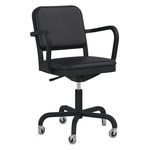 Navy Officer Swivel Armchair - Black Powder Coated Aluminum / Black Leather