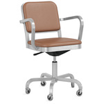 Navy Officer Swivel Armchair - Hand Brushed Aluminum / Tan Leather