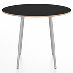 Parrish Round Cafe Table - Clear Anodized Aluminum / Black Laminate Plywood