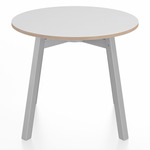 SU Low Round Table - Clear Anodized Aluminum / White Laminate Plywood