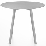 SU Round Cafe Table - Clear Anodized Aluminum / Hand Brushed Aluminum