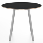 SU Round Cafe Table - Clear Anodized Aluminum / Black Laminate Plywood