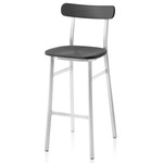 Utility Bar/ Counter Stool - Hand Brushed Aluminum / Dark Stained Ash