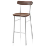 Utility Bar/ Counter Stool - Hand Brushed Aluminum / Walnut Plywood