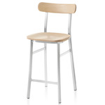 Utility Bar/ Counter Stool - Hand Brushed Aluminum / Accoya Wood