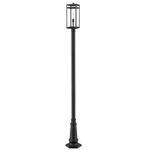 Nuri Outdoor Post Light with Round Post/Hexagon Flared Base - Black / Clear