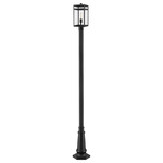Nuri Outdoor Post Light with Round Post/Hexagon Flared Base - Black / Clear
