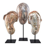 Mask Sculptures Set of 3 - Black / Glazed