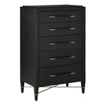 Verona Tall Chest - Black Lacquered Linen / Champagne