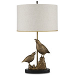 Codorniz Table Lamp - Antique Brass / Black / Natural Linen