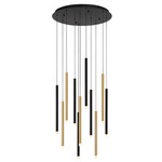 Amalfi Round Multi Light Chandelier - Matte Black / Plated Brushed Gold / Frosted