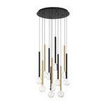 Positano Round Multi Light Chandelier - Matte Black / Plated Brushed Gold / Clear
