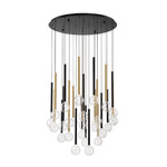 Positano Round Multi Light Chandelier - Matte Black / Plated Brushed Gold / Clear