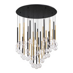 Positano Round Multi Light Chandelier - Matte Black / Plated Brushed Gold / Clear