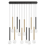 Positano Linear Multi Light Chandelier - Matte Black / Plated Brushed Gold / Clear