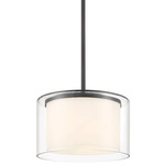 Parsons Studio Drum Pendant - Coal / Clear / Etched Glass