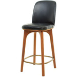 Utility Counter / Bar Chair - Natural Walnut / Caress Black Leather