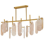 Megalith Stone Linear Pendant - Natural Aged Brass / Rose Jade