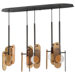 Megalith Glass Multi Light Linear Pendant - Gunmetal / Amber