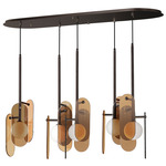 Megalith Glass Multi Light Linear Pendant - Brushed Bronze / Amber