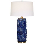 Zade Table Lamp - Blue / White Linen