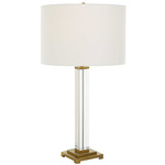Crystal Column Table Lamp - Antique Brass / Crystal / White Linen