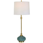 Kaimana Buffet Lamp - Aged Brass / Blue / White Linen