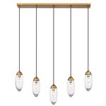 Arden Linear Multi-Light Pendant - Rubbed Brass / Clear