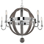 Sharlow Round Chandelier - Polished Chrome / Light Wood