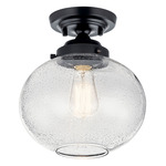 Avery Semi Flush Ceiling Light - Black / Clear Seeded