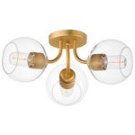 Knox Semi Flush Ceiling Light - Natural Aged Brass / Clear