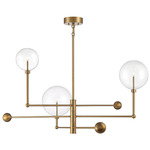 Globe Modern Deco Chandelier - Natural Brass / Clear