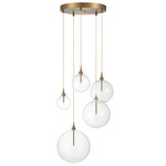Globe Multi Light Pendant - Natural Brass / Clear