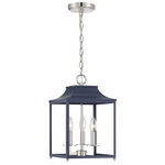 Terri Lantern Pendant - Polished Nickel / Navy Blue