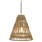 Open Cone Pendant - Natural Brass / Rattan