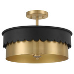 Tailored Semi Flush Ceiling Light - Natural Brass / Black