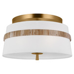 Cordtlandt Semi Flush Ceiling Light - Burnished Brass / Rattan / White Linen