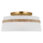Cordtlandt Semi Flush Ceiling Light - Burnished Brass / Rattan / White Linen