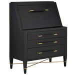 Verona Secretary Desk - Black Lacquered Linen / Champagne