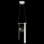 Aria Bar Pendant - Brushed Silver / Crystal