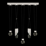Aria Slab/Drop Linear Multi Light Pendant - Brushed Silver / Crystal