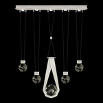 Aria Round/Drop Linear Multi Light Pendant - Brushed Silver / Crystal