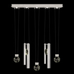 Aria Bar/Drop Linear Multi Light Pendant - Brushed Silver / Crystal